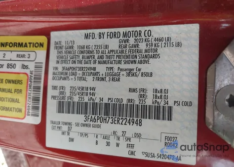 2014 Ford Fusion Se from USA, damaged, VIN 3FA6P0H73ER224948